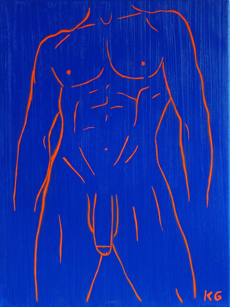 Zeitgenössische Kunst Stuttgart Karlo Grados Galerie aktmalerei Öl nackter Mann Penis